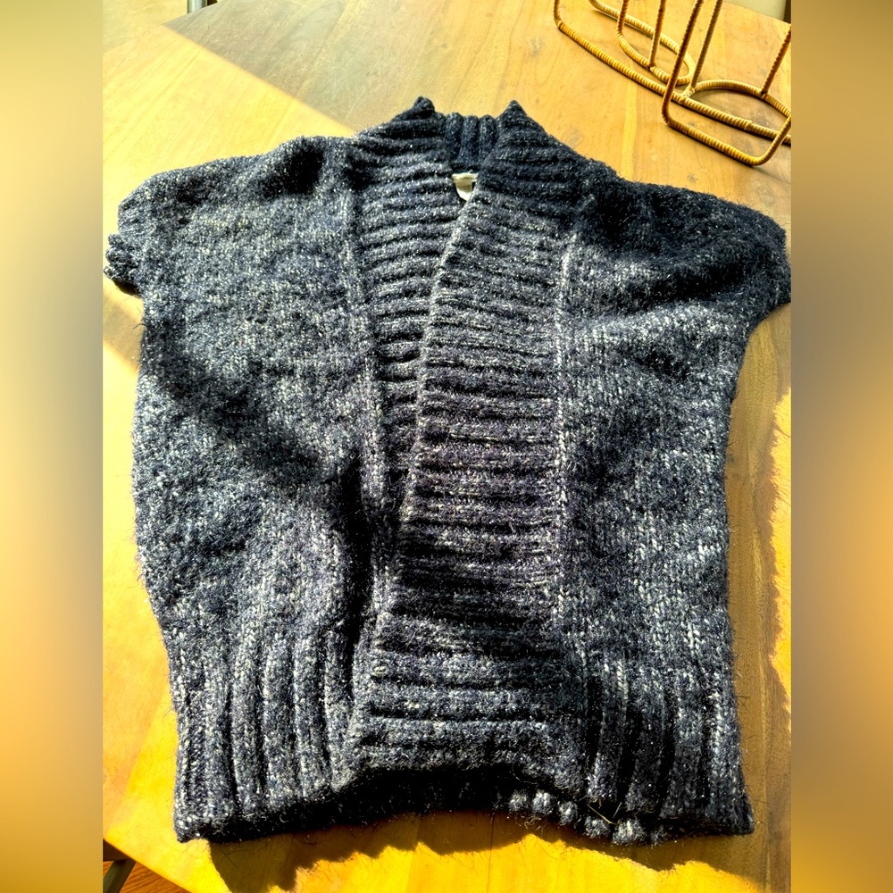Diane Von Furstenberg Blue Metallic Cardigan Wrap Sweater Sz. Sm.